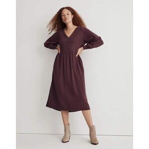 Madewell Size 6 Lightspun Cotton Gauze Button-Front Midi Dress in Dark Fig
